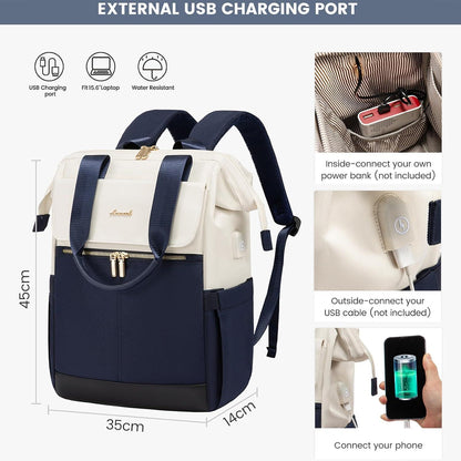 Rucksack Damen Blau mit Laptopfach 15,6 Zoll wasserdicht elegant Uni