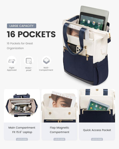 Damen Rucksack Blau 15,6 Zoll Laptopfach Schulrucksack Wasserdicht Uni Büro