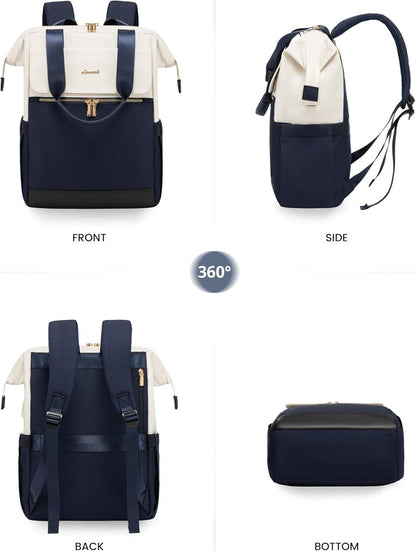 LOVEVOOK Rucksack Damen Blau 15,6 Zoll Laptopfach wasserdicht Beige-Blau