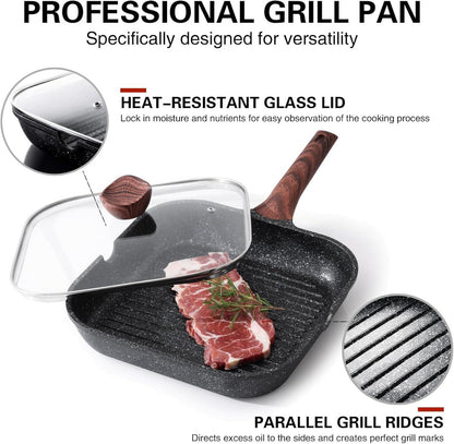 Antihaft-Grillpfanne 28cm mit Deckel, Induktion, Granitbeschichtung