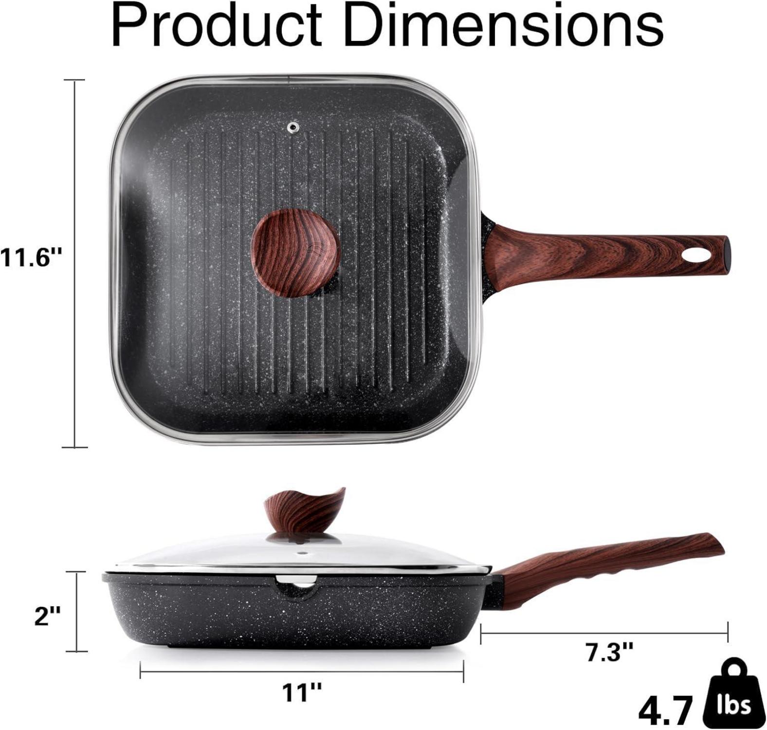 Antihafte Grillpfanne mit Deckel 28 cm Induktion Granitbeschichtung