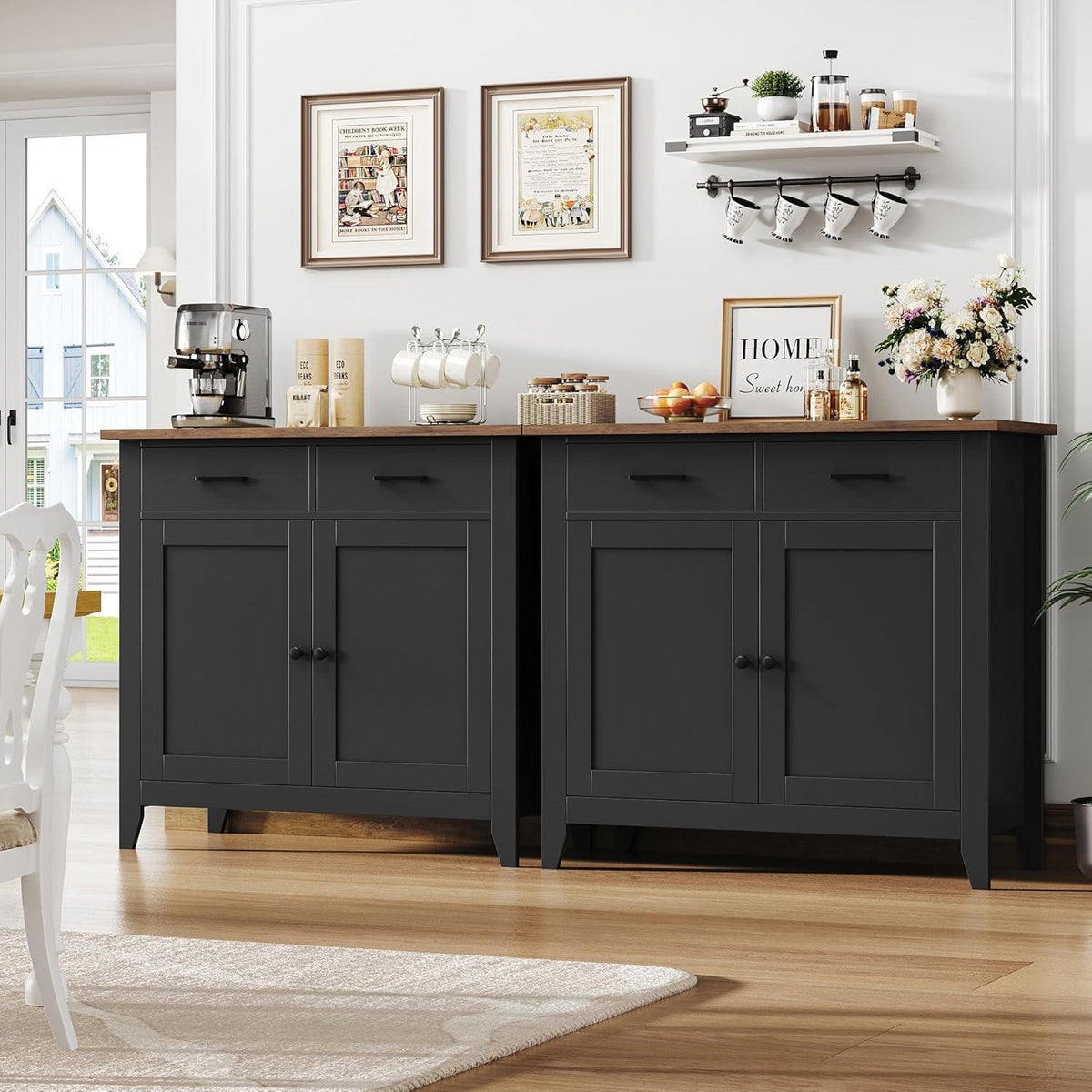 Küchenschrank mit Arbeitsplatte & Schubladen im Landhausstil Schwarz
