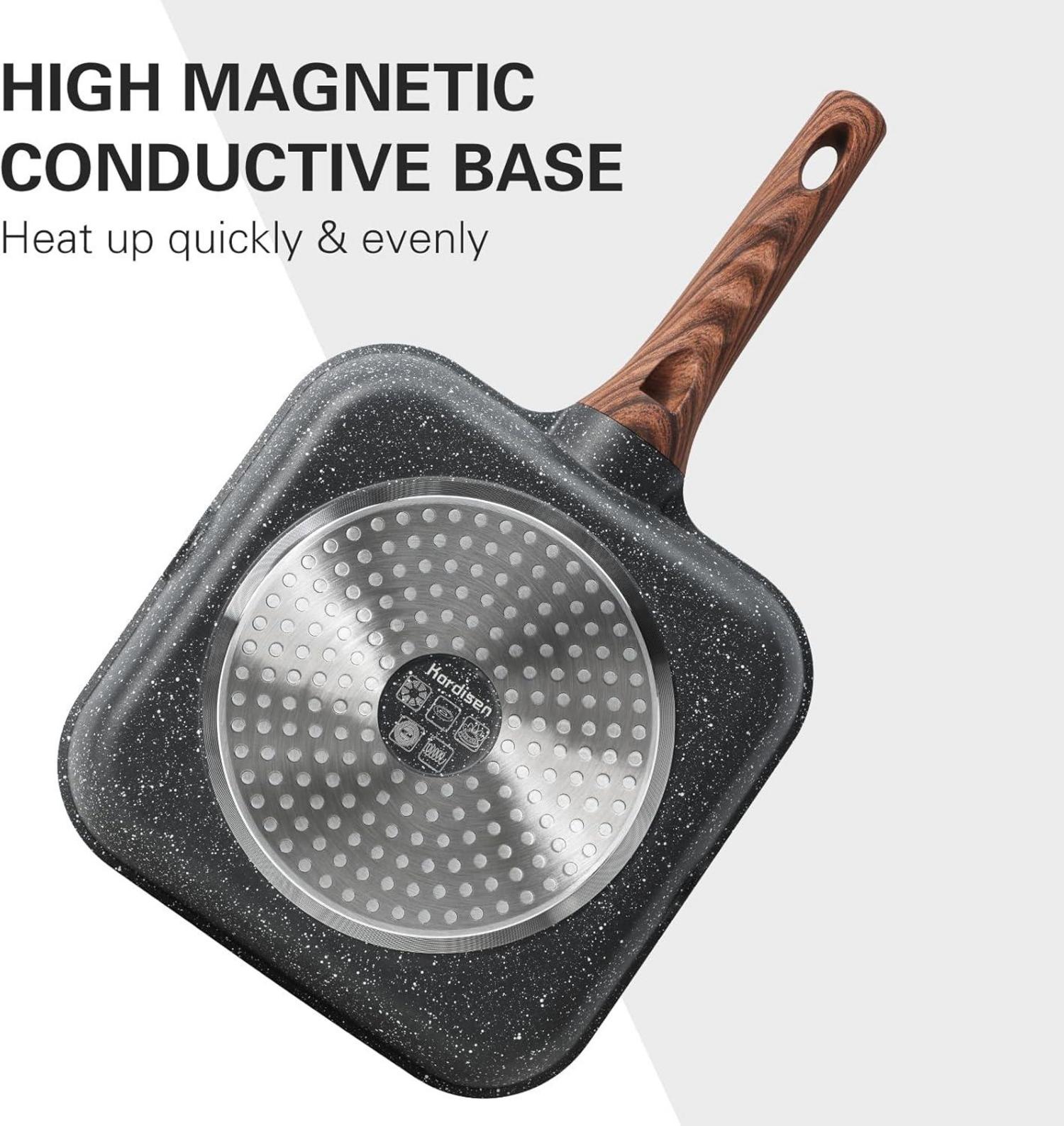 Antihaft-Grillpfanne mit Deckel, 24 cm für Induktion, Granitbeschichtung, Ausgießer, vielseitig, PFOA-frei