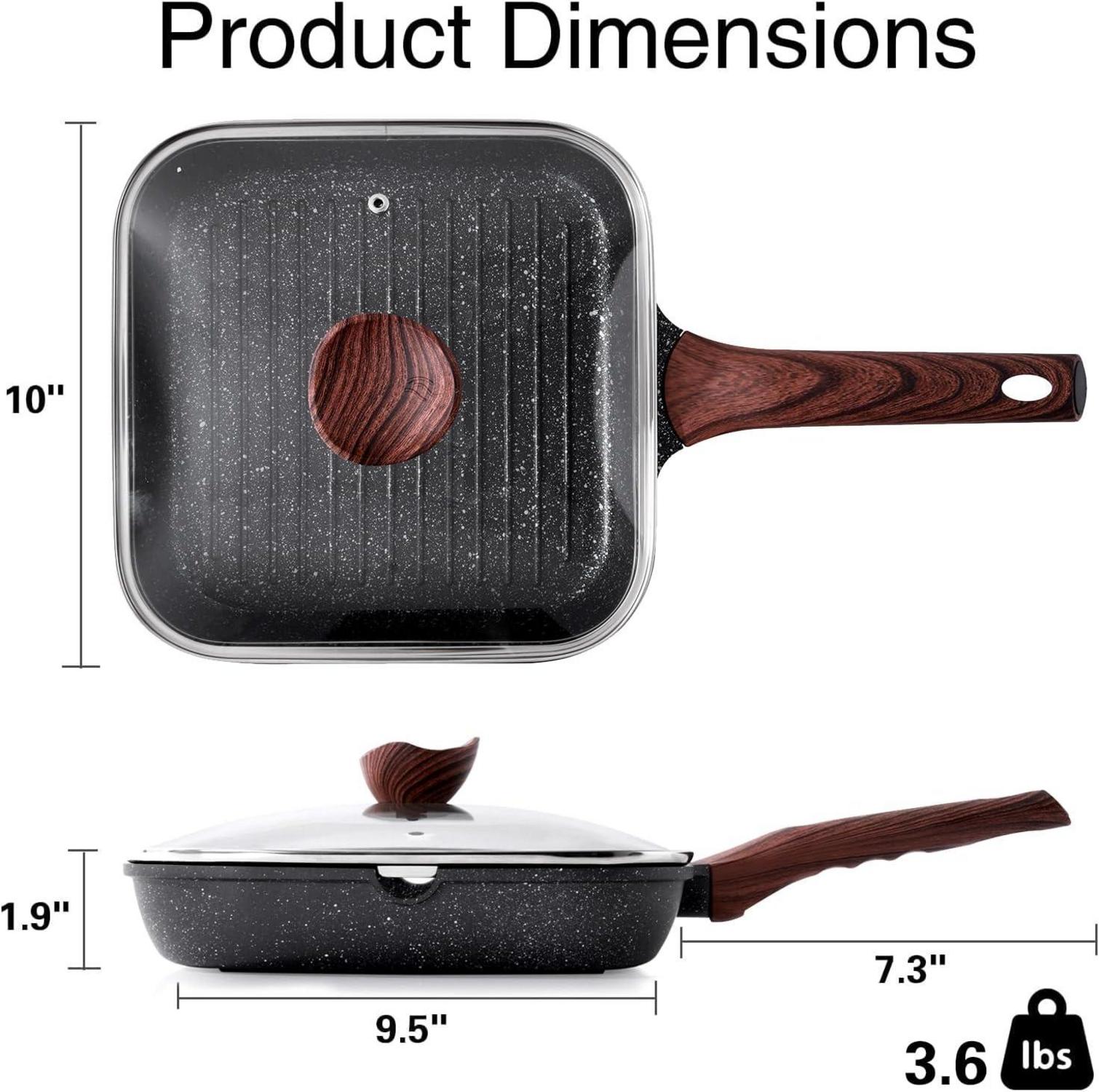 Antihaft-Grillpfanne mit Deckel 24 cm Induktion Granitbeschichtung