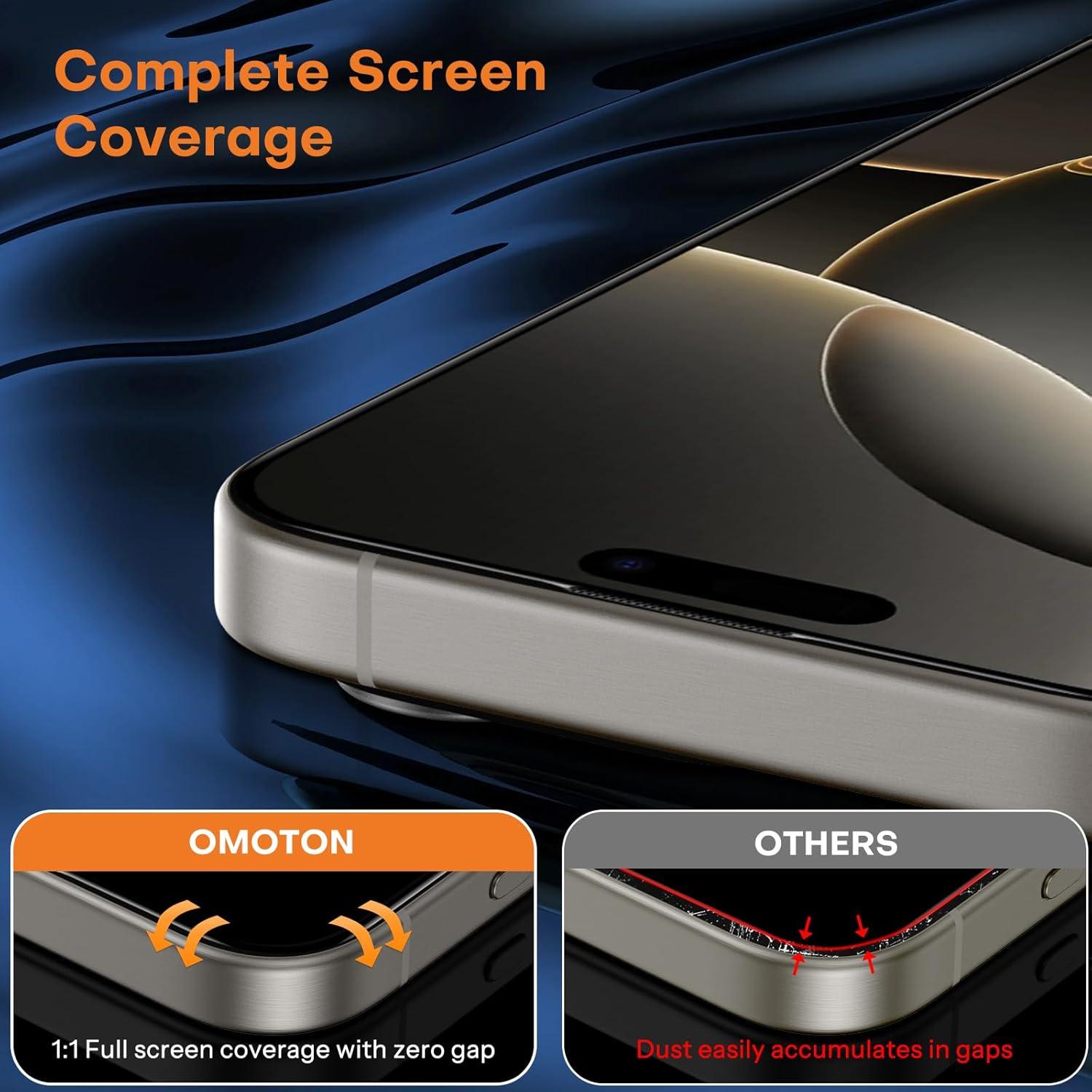 OMOTON iPhone 16 Pro Panzerglas Kameraschutz 9H Full Screen 2+2 Stück 6,3 Zoll