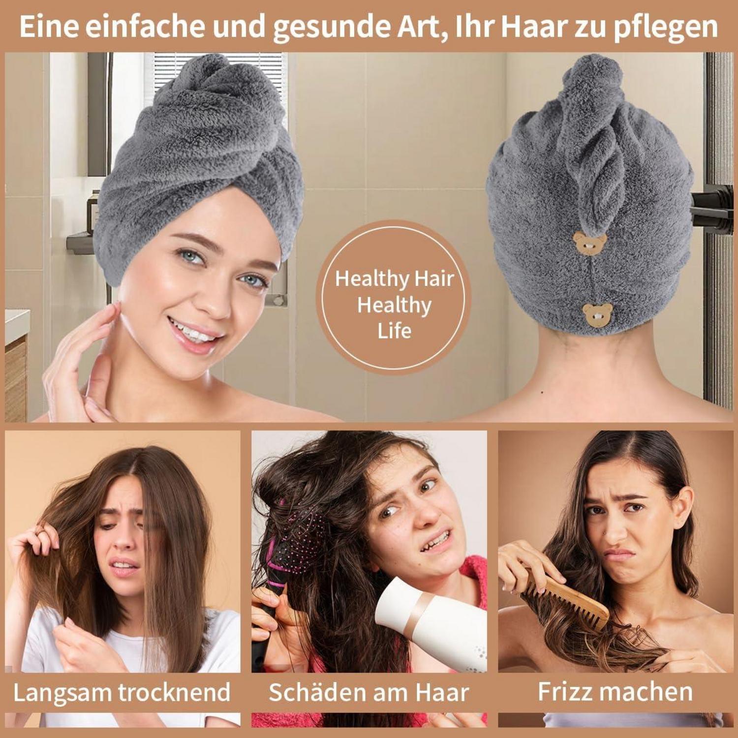 3er Pack Haarturban Mikrofaser 30x70cm Dunkelgrau saugfähig schnelltrocknend