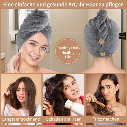 3er Pack Haarturban Mikrofaser 30x70cm Dunkelgrau saugfähig schnelltrocknend