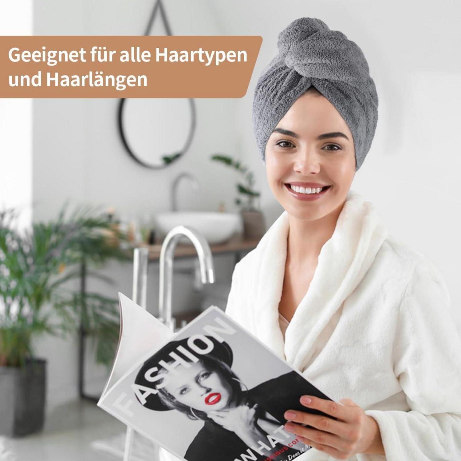3er Pack Haarturban Mikrofaser 30x70cm Dunkelgrau saugfähig schnelltrocknend