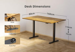 Höhenverstellbarer Schreibtisch Kabelmanagement Vintage Braun 160x80cm