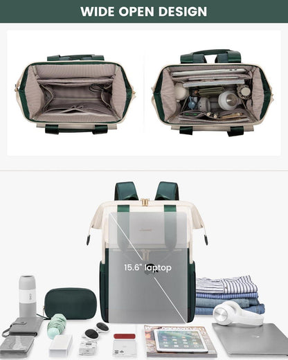 Rucksack Damen Grün 15,6 Zoll Laptop Handtasche 2in1 Arbeit Uni Büro