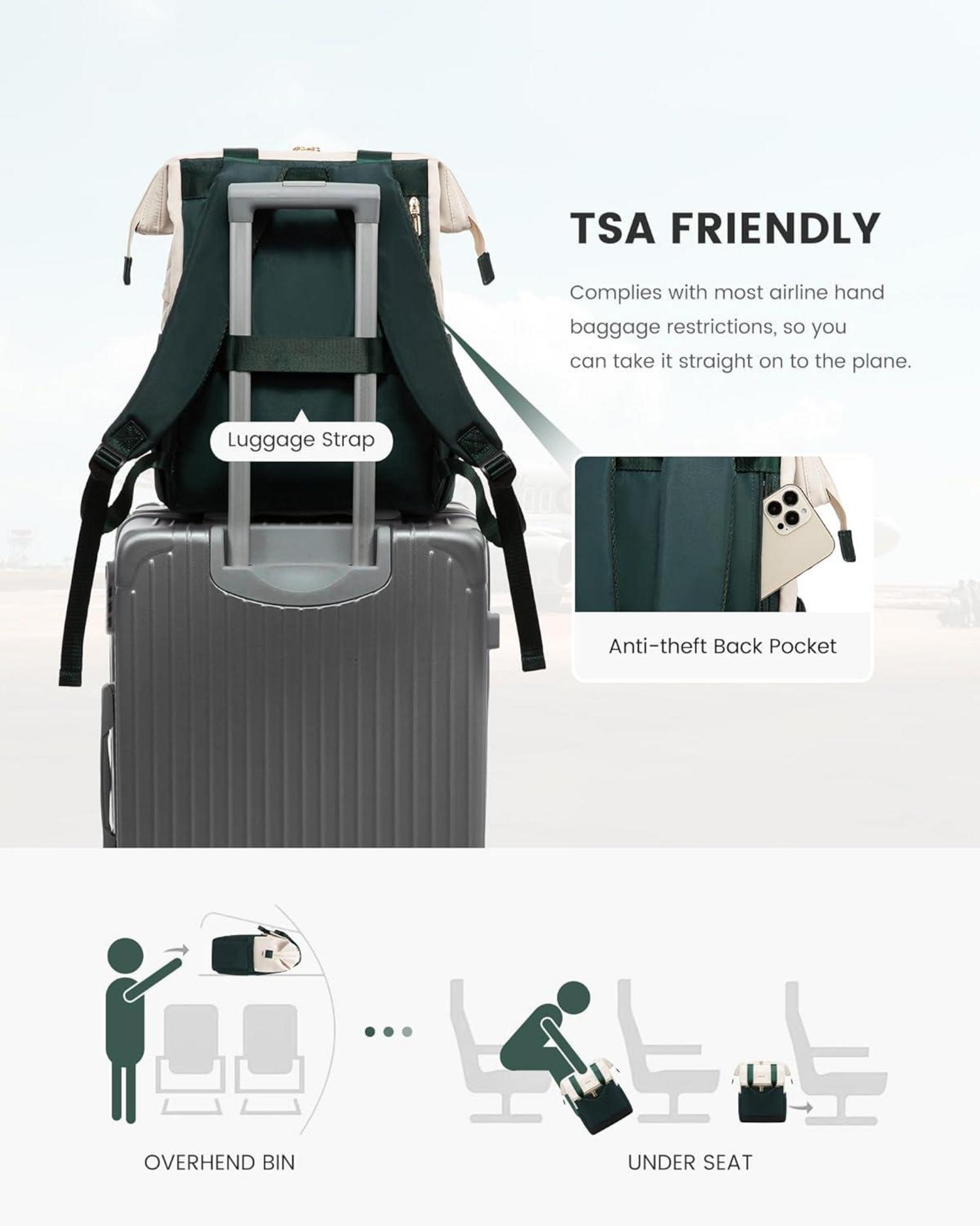 Rucksack Damen Grün 15,6 Zoll Laptop Handtasche 2in1 Arbeit Uni Büro