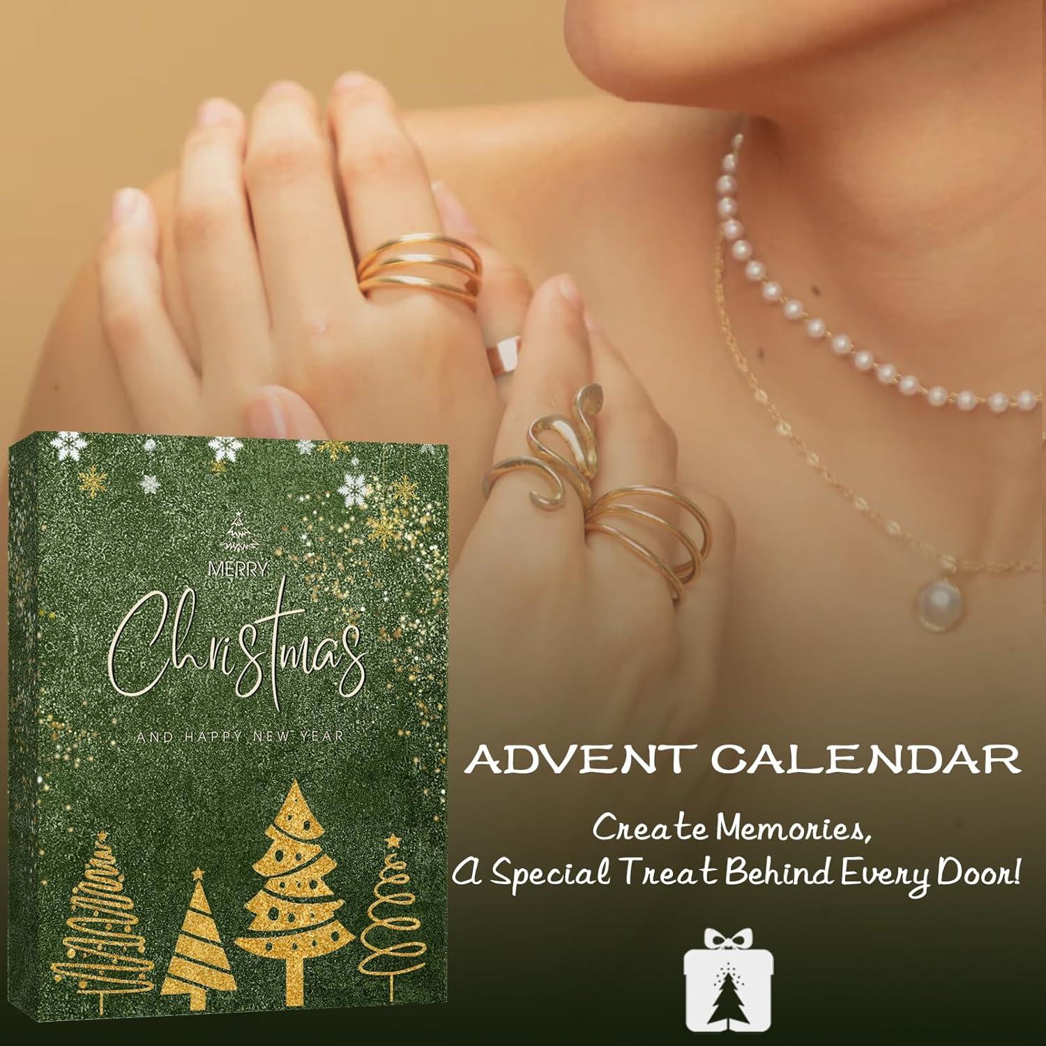 Adventskalender 2024 Frauen Mädchen Schmuck Retro Grün festlich