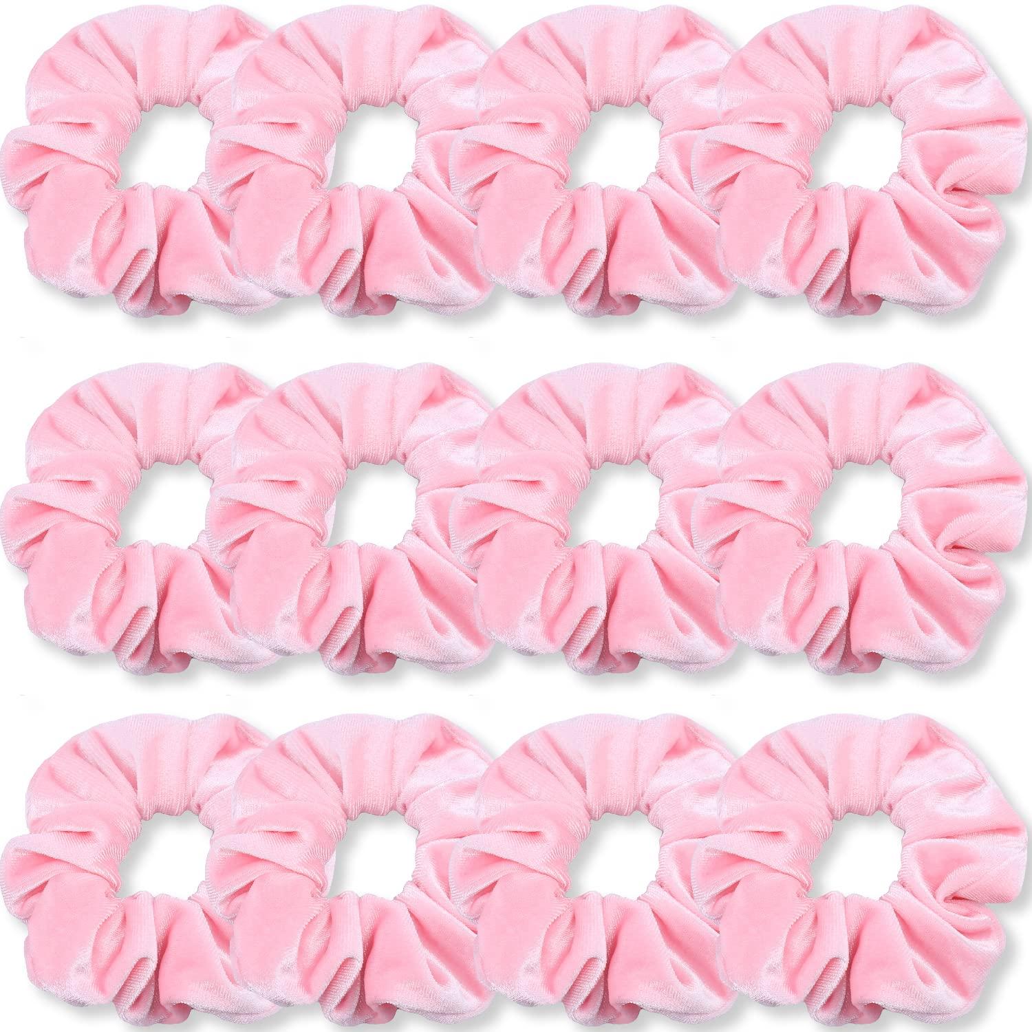 Premium Samt-Haargummis Rosa für Damen und Mädchen, 12 Stück