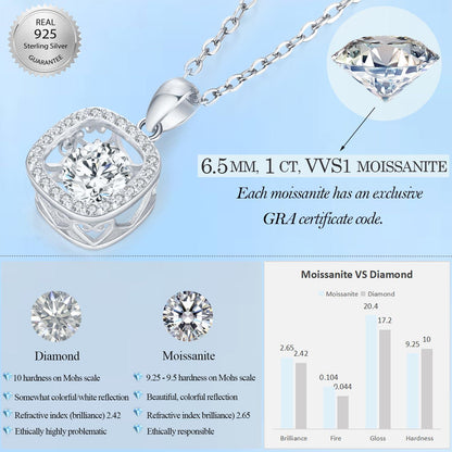 LAVUMO Damen Halskette 925 Sterling Silber 1 Karat VVS1 Moissanit Tanzender Anhänger