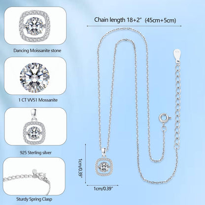Tanzende Moissanit Halskette 925 Silber 1 Karat VVS1 Brillanter Schmuck
