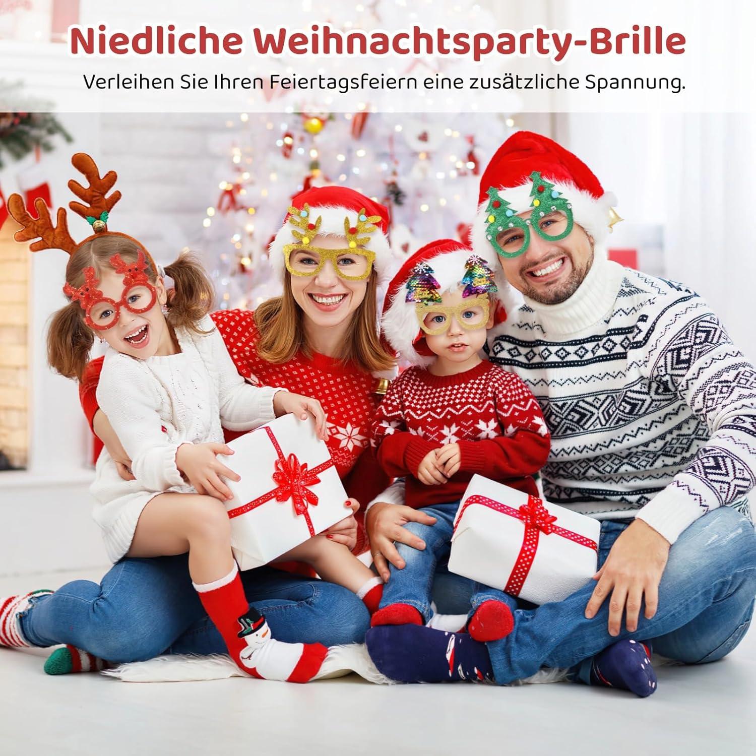 12er Set Weihnachts Partybrillen für Erwachsene und Kinder