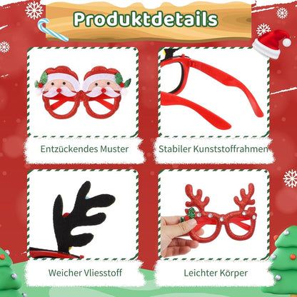 Weihnachtsbrillen Set, 12 Stück, Party Foto Requisiten