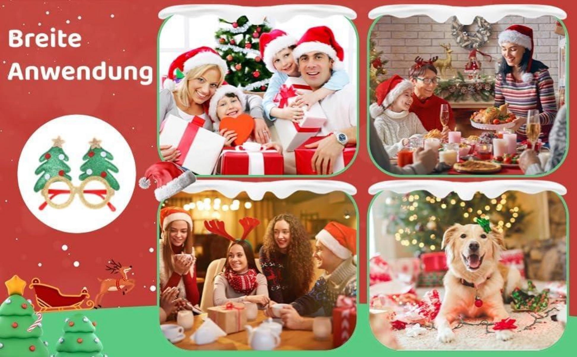 12 Stück Weihnachtsbrillen Set Party Foto Requisiten für Weihnachtsfeier