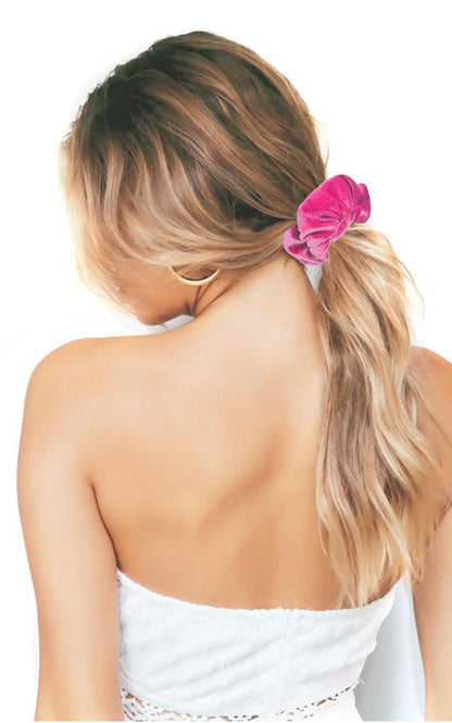 Rosa Samt Haargummis 12er Set - Dick, weich, elastisch