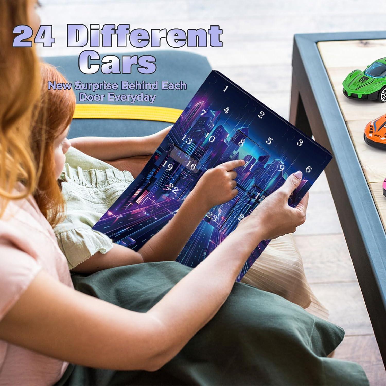 Adventskalender 2024 Kinder 24 Stück Auto Weihnachten Countdown Alloy