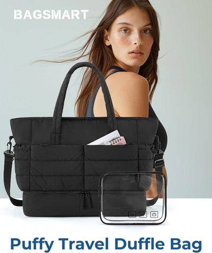 BAGSMART Damen Reisetasche Groß 38L Sporttasche Schwarz mit