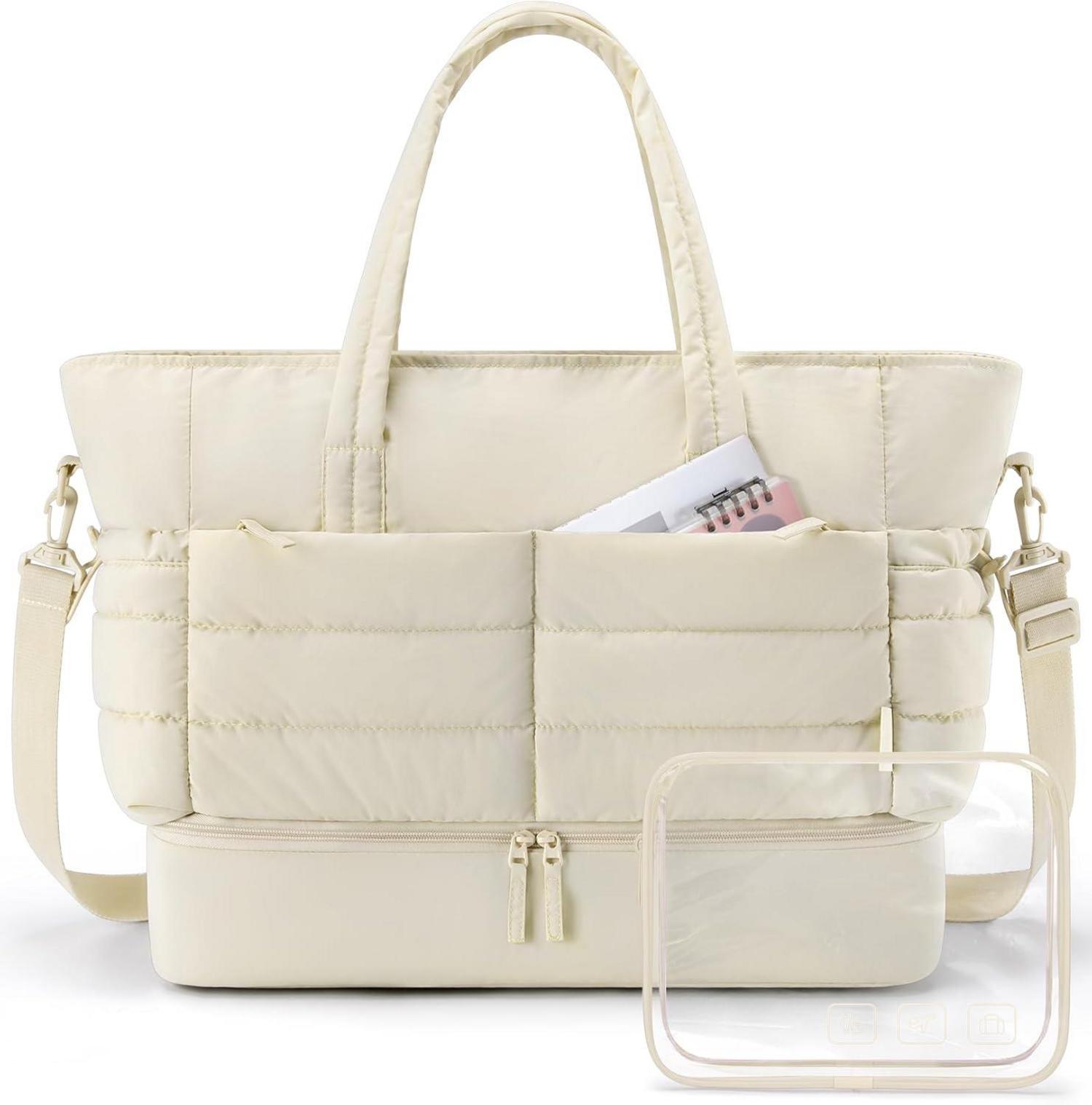 Weekender Damen Reisetasche 38l Sporttasche mit Schuhfach, Beige