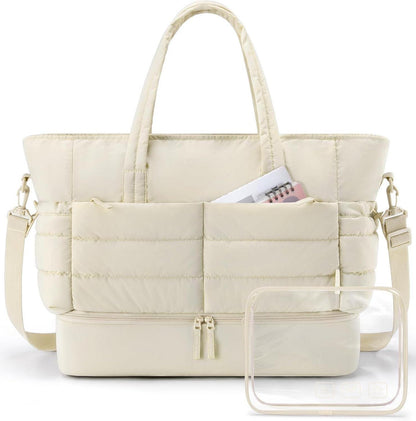 Weekender Damen Reisetasche 38l Sporttasche mit Schuhfach, Beige