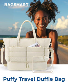 BAGSMART Reisetasche 38l Damen Weekender mit Schuhfach Beige