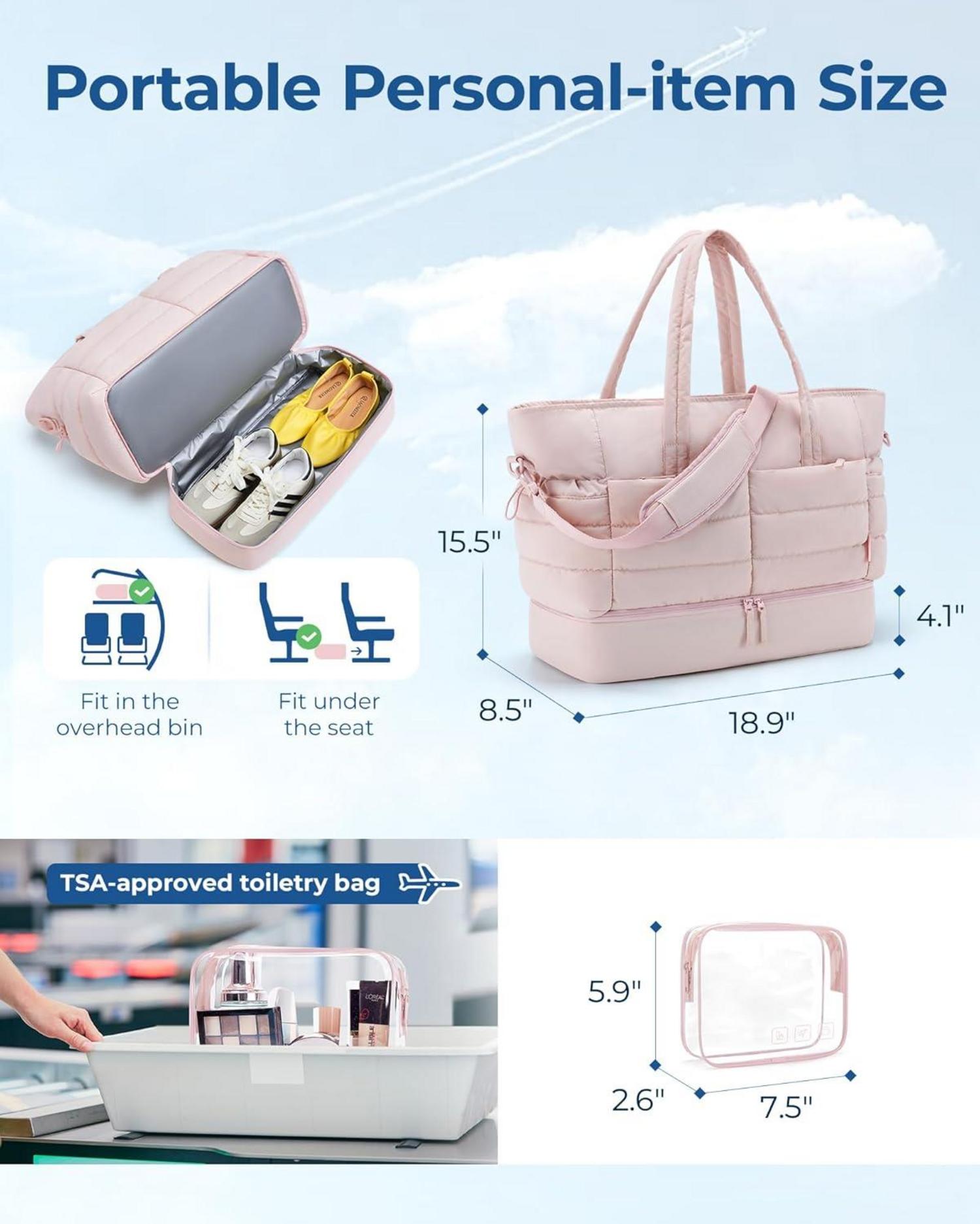 Große 38l Sporttasche Damen mit Schuhfach, Rosa, 47x21x39cm