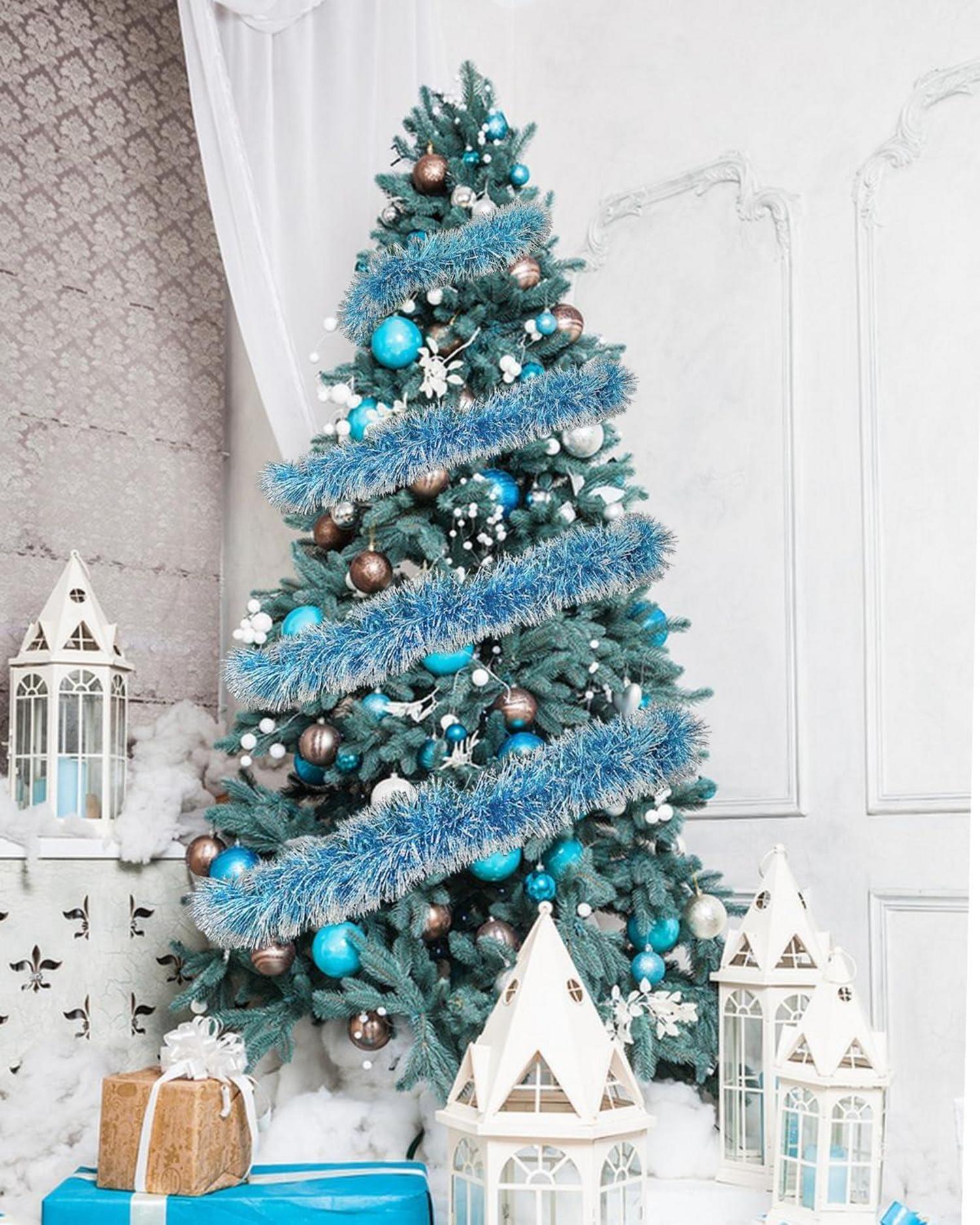 Weihnachtsgirlande blau-weiß Lametta 6m für Fest Dekoration