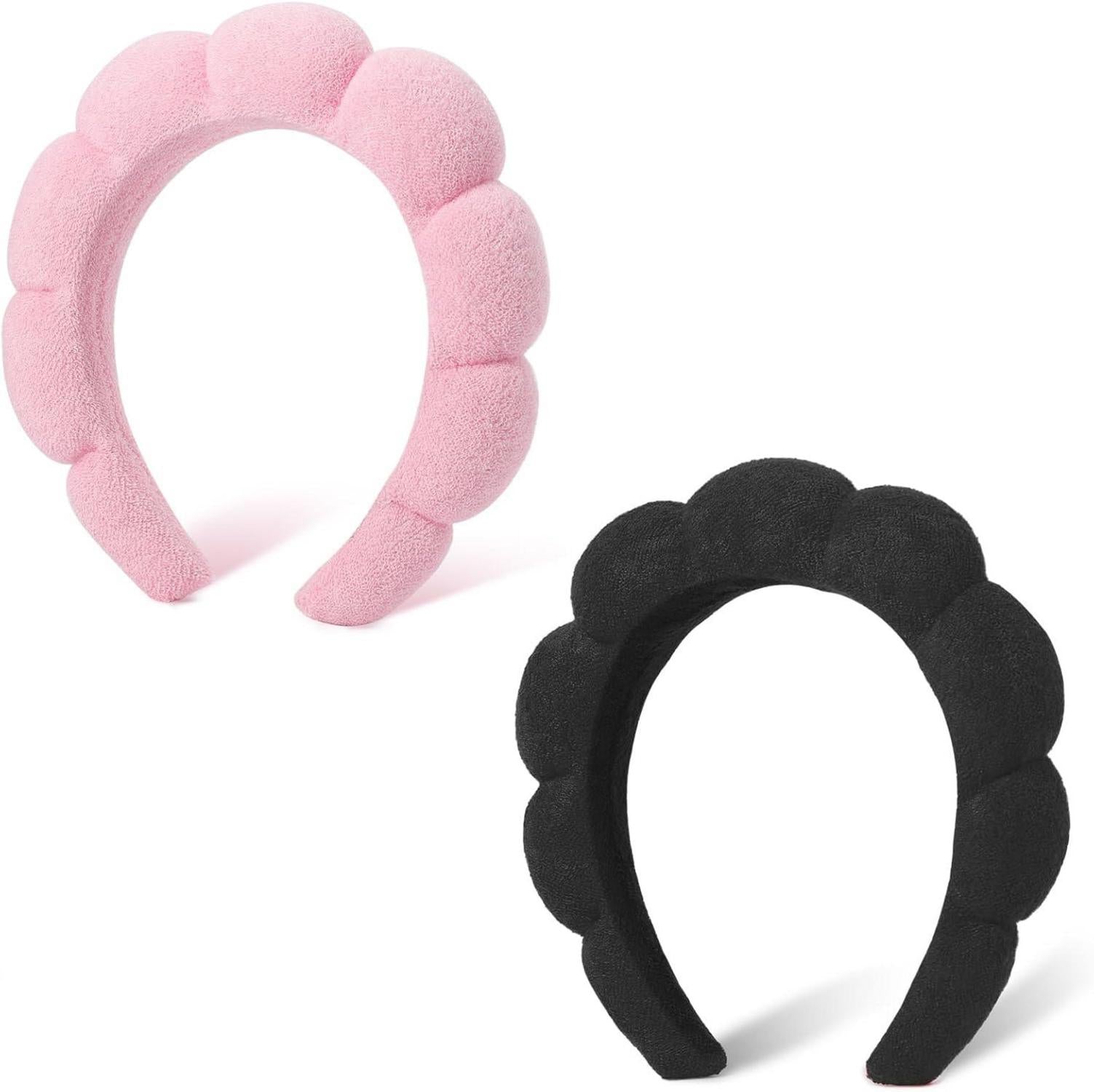 Spa-Stirnband Schwamm Frottee Makeup Hautpflege 2 Stück Schwarz Pink