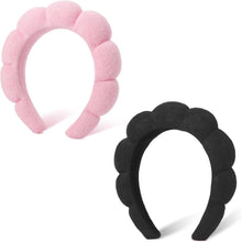 Spa-Stirnband Schwamm Frottee Makeup Hautpflege 2 Stück Schwarz Pink