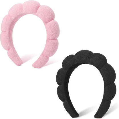 Spa-Stirnband Schwamm Frottee Makeup Hautpflege 2 Stück Schwarz Pink