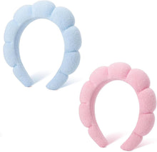 Spa-Stirnband Schwamm Makeup Hautpflege 2er Pack - Pink/Light Blue