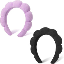 Spa-Stirnband Schwamm Frottee Makeup Hautpflege 2er Set Black/Purple