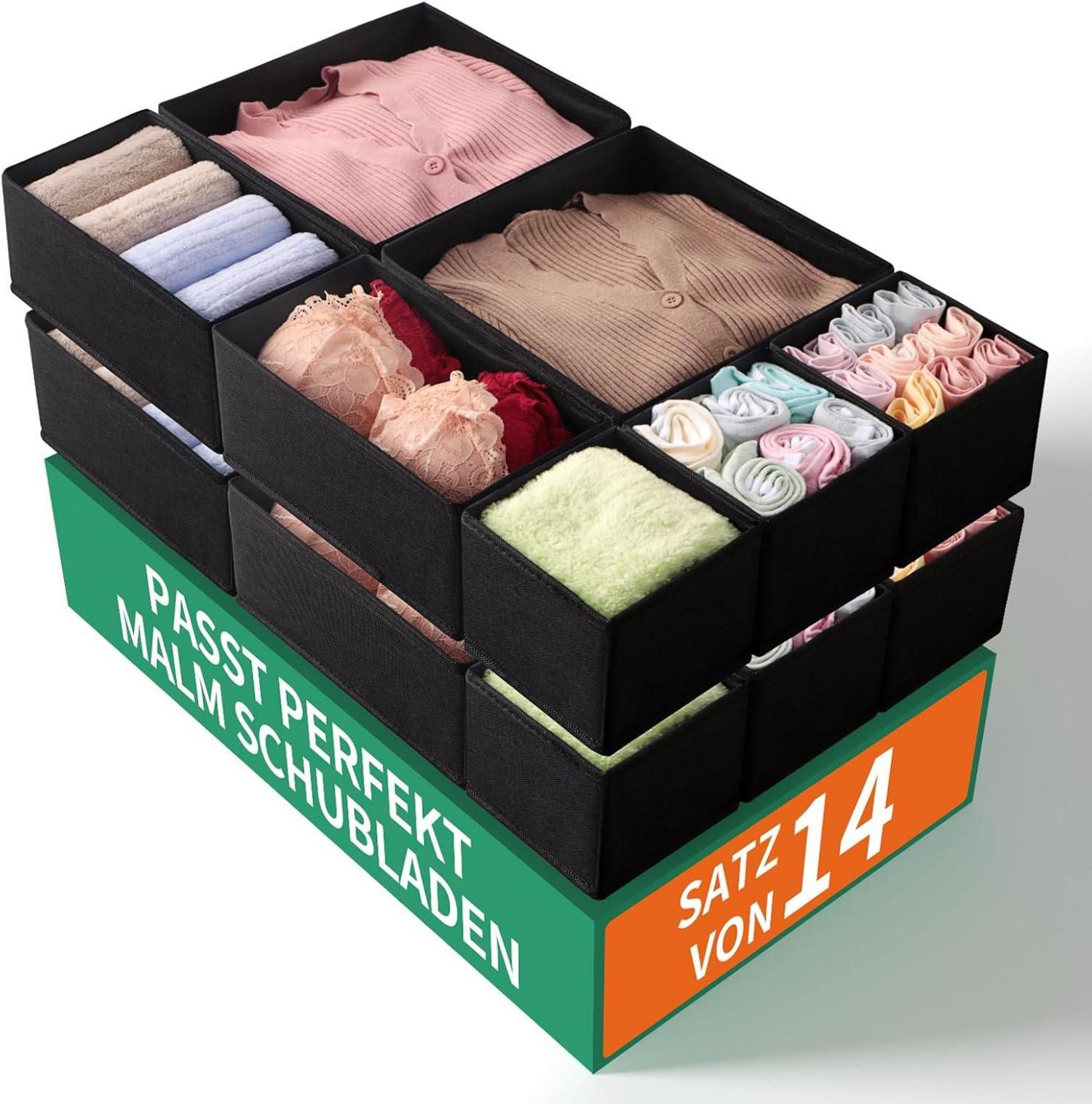 Schubladen Organizer Set für Malm Kommode 14-teilig Schwarz