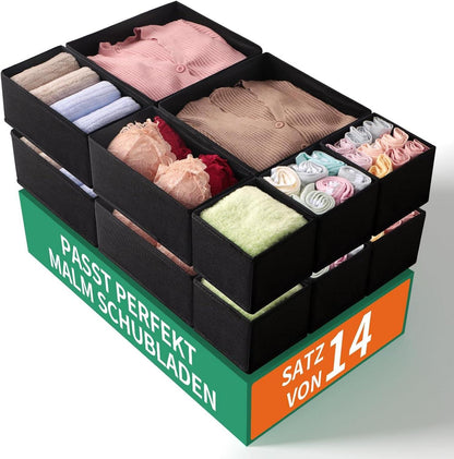 Schubladen Organizer Set für Malm Kommode 14-teilig Schwarz