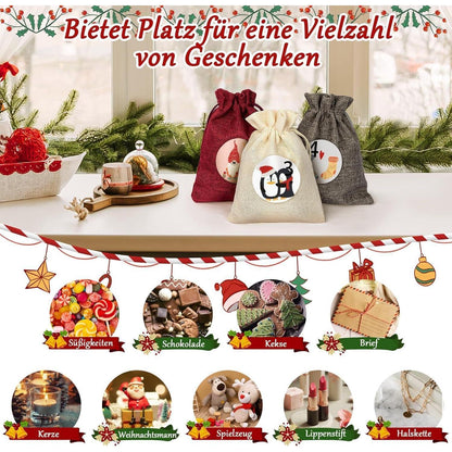 Kiaitre Adventskalender zum Befüllen Stoff 24 Jutesäckchen