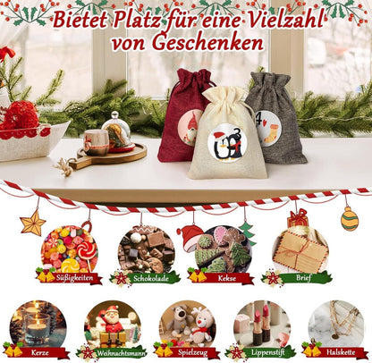 Kiaitre Adventskalender zum Befüllen Stoff 24 Weihnachtskalender 12x16cm