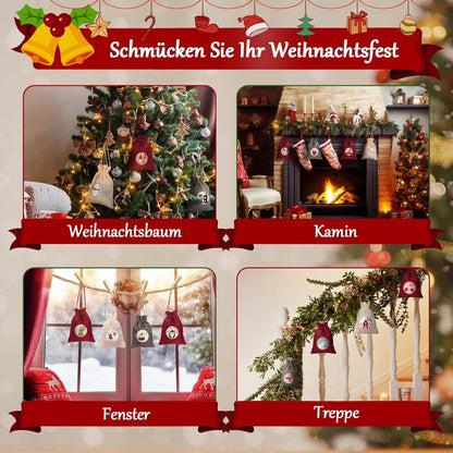Kiaitre Adventskalender zum Befüllen Stoff 24 Weihnachtskalender 12x16cm