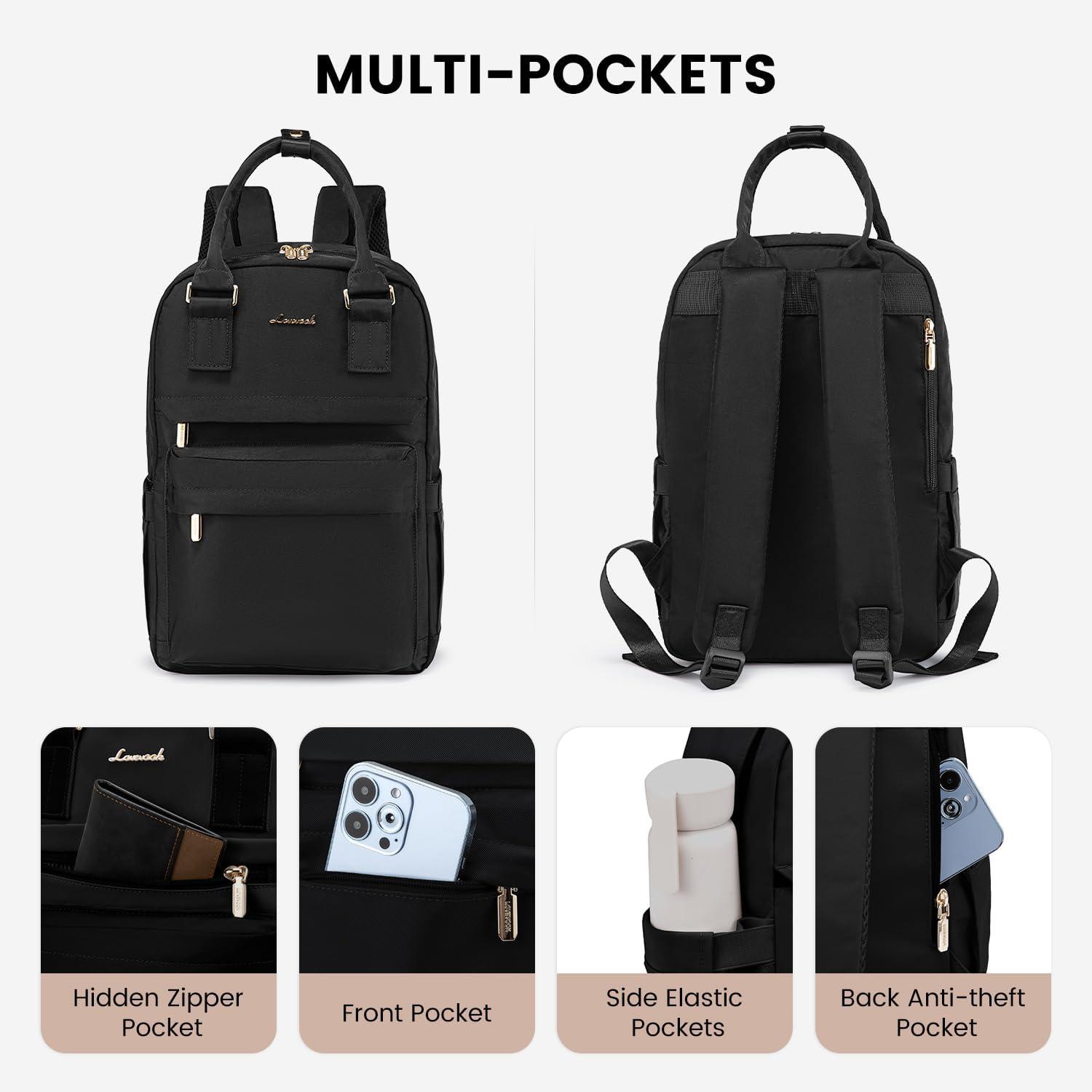 Moderne LOVEVOOK Schulrucksack Mädchen 14 Zoll Laptop Schwarz