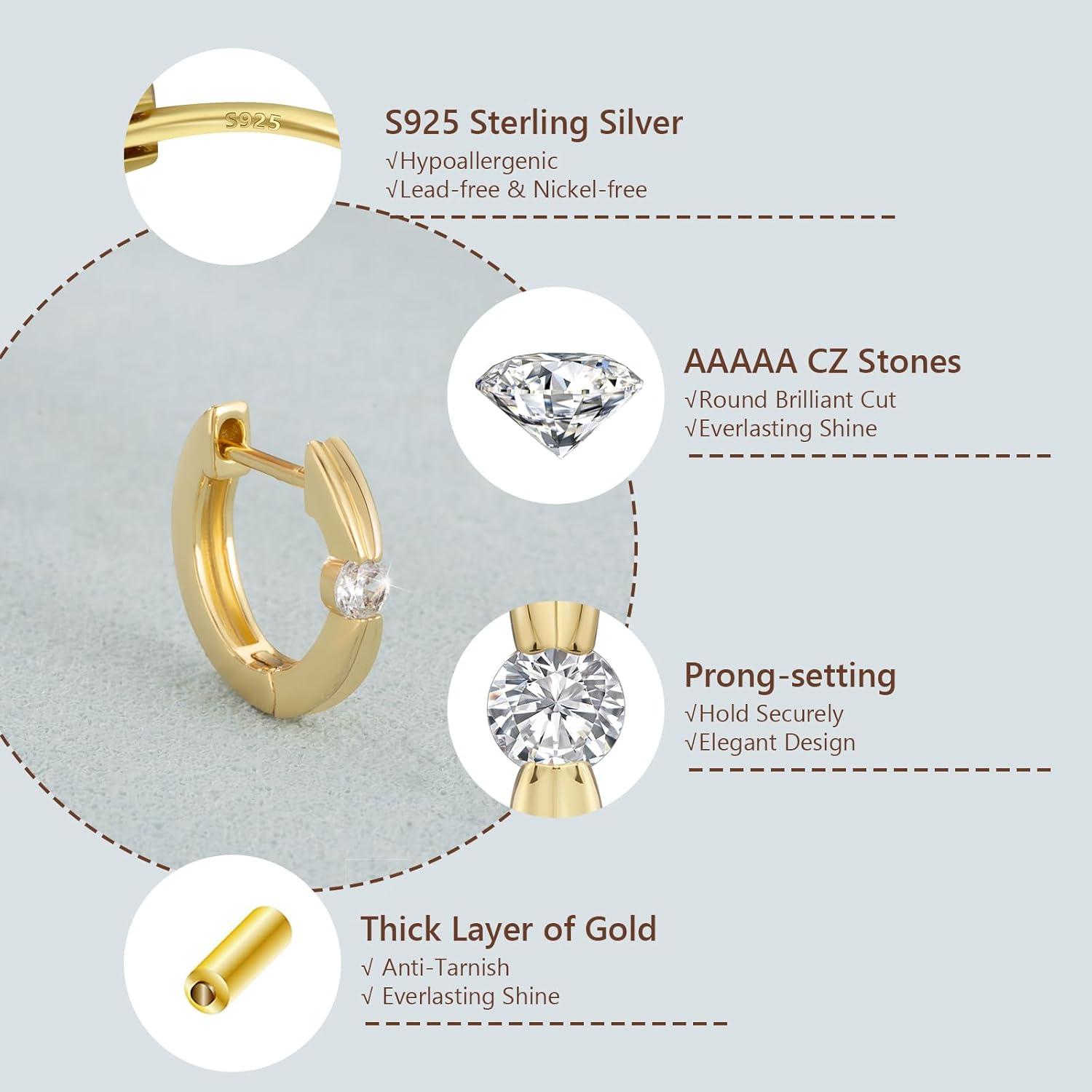 Creolen Ohrringe Silber 925 mit Zirkonia Stein, Damen Ohrschmuck Geschenke