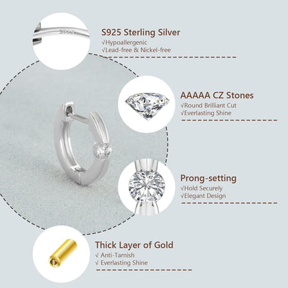 Silber 925 Creolen Damen mit Zirkonia Stein Huggies 15mm