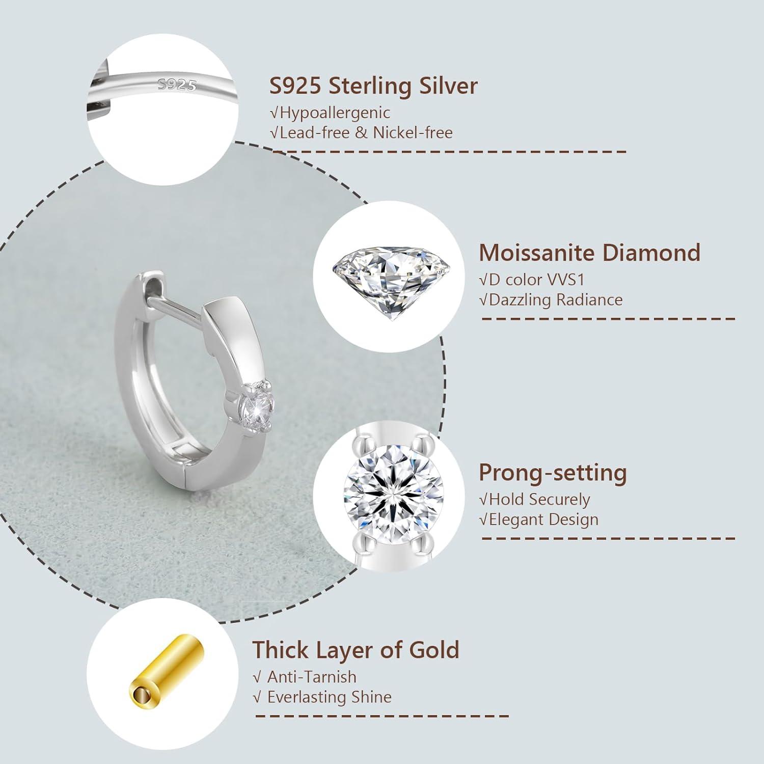 Creolen Silber 925 Damen mit Moissanite Stein - Hypoallergen Geschenke für Frau