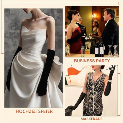 Lange schwarze Handschuhe elegant für Damen 53cm