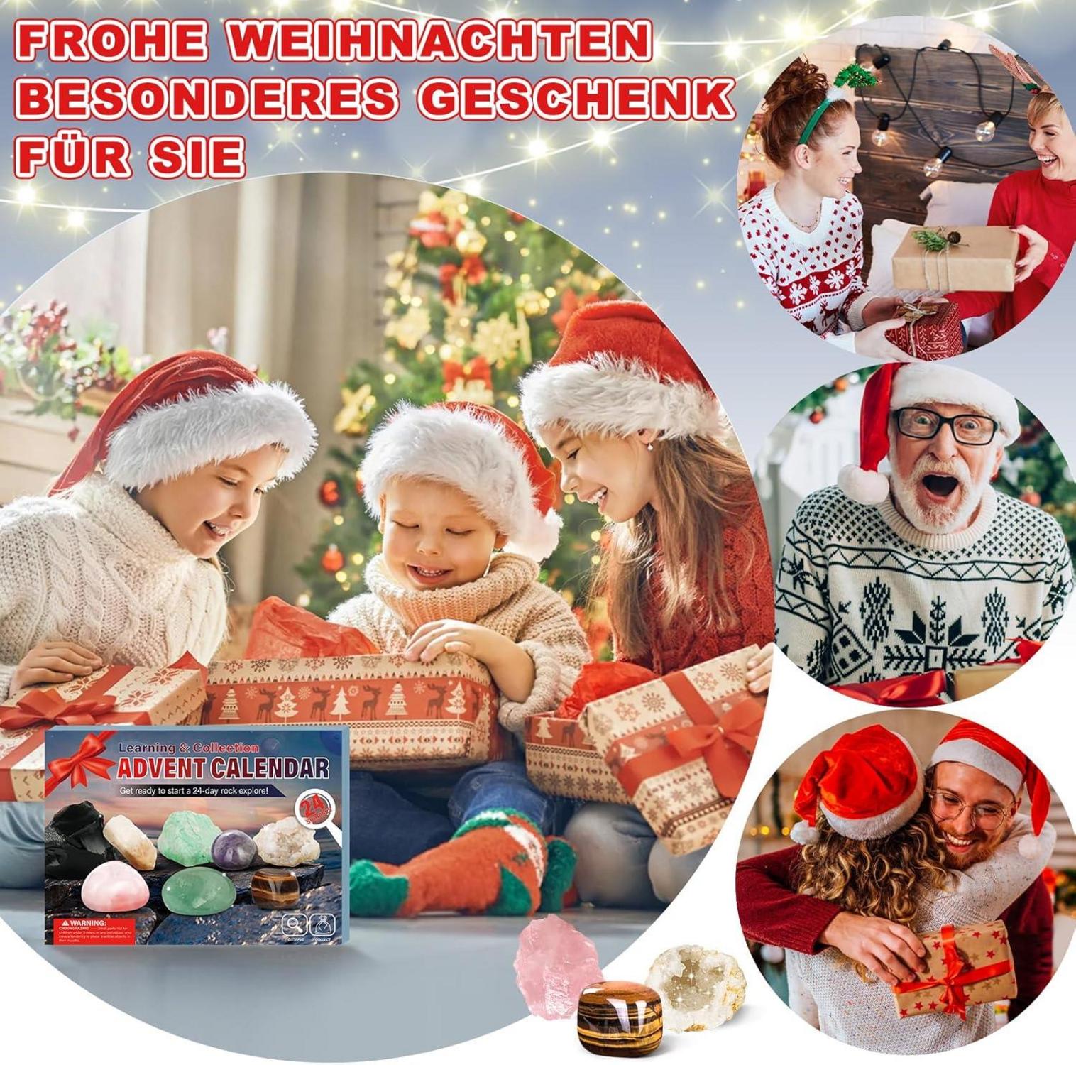 Kristalle Adventskalender 2024 für Kinder, 24 Stück Gesteine