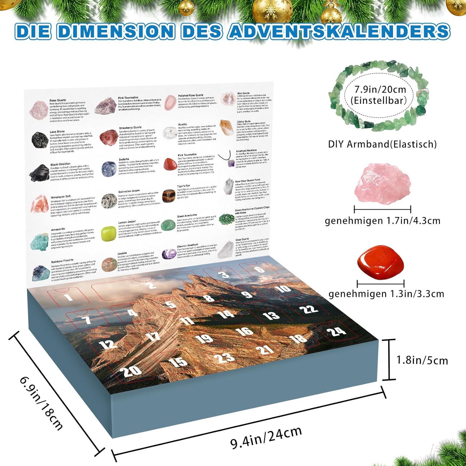 24-tägiger Kristalle und Mineralien Weihnachts-Adventskalender 2024 für Kinder