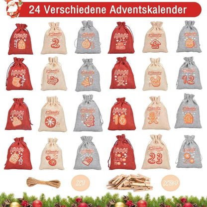 Adventskalender zum Befüllen Kinder Stoffbeutel