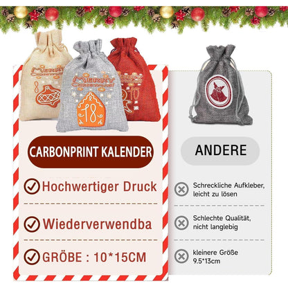 Adventskalender zum Befüllen Kinder Stoffbeutel