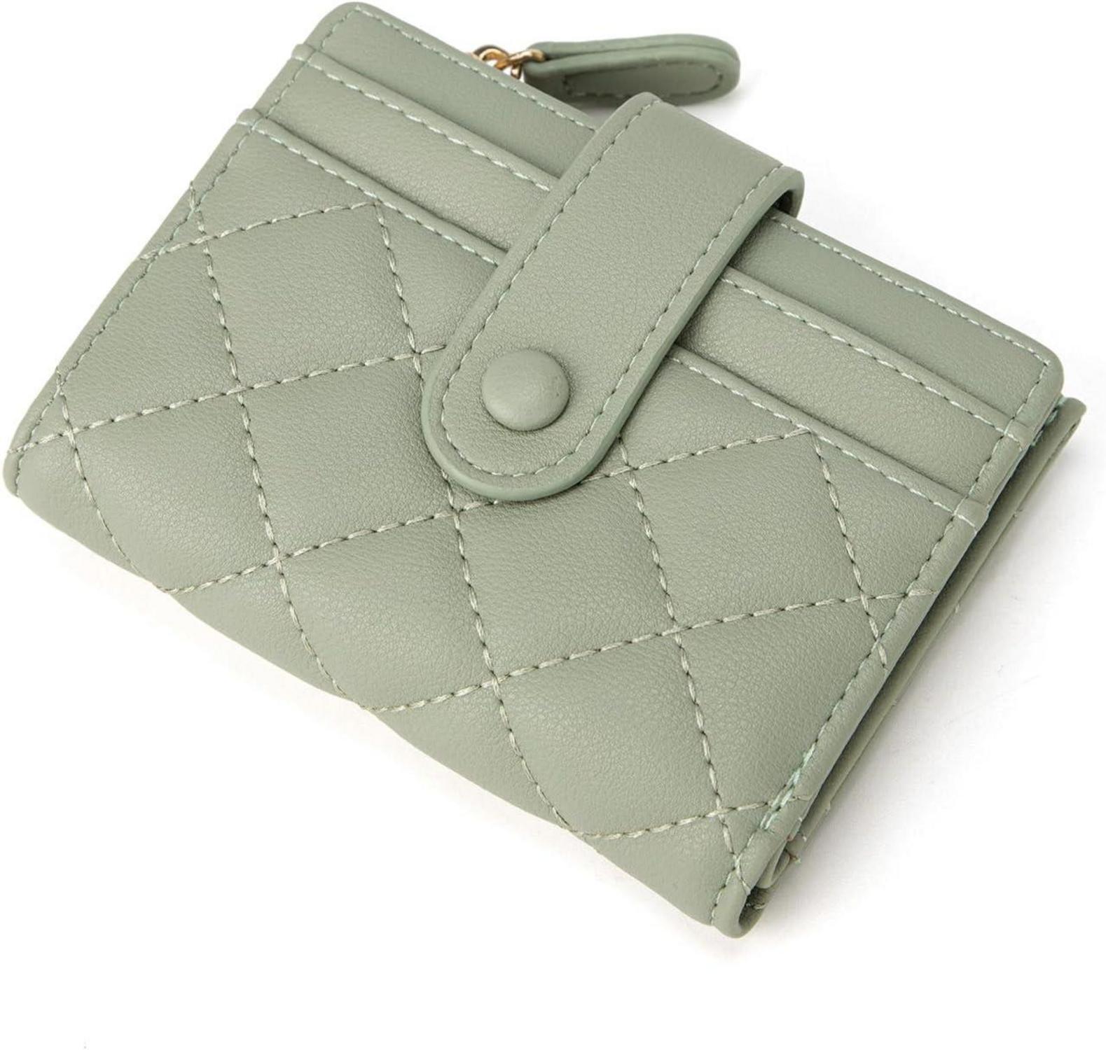 Damen Geldbörse Klein Bifold Leder Portemonnaie grün